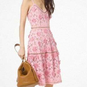 Michael Kors Size 6 Floral Appliqué Lace Dress Pink